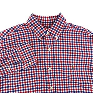 Ralph Lauren Classic Fit Gingham Button Down Shirt Red Blue Men's L Multi Pony
